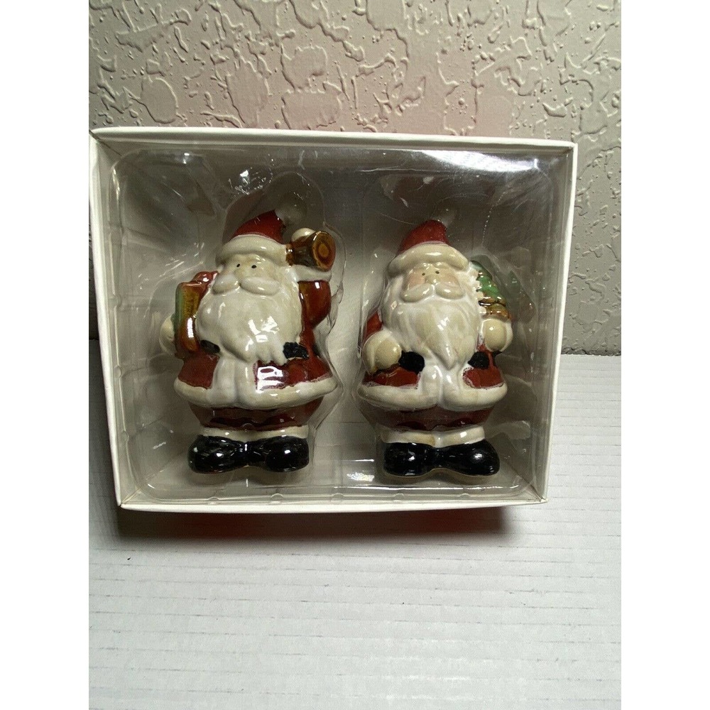 Salt & Pepper Shakers Santa with Tree and Bell Holiday Christmas 4.75”